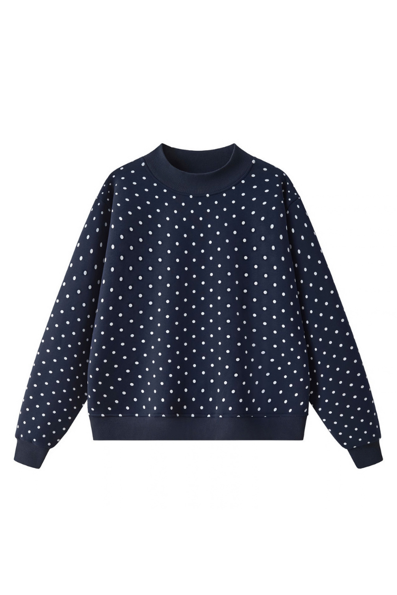 Women's Cozy Fleece Mock Neck Polka Dot Sweatshirt