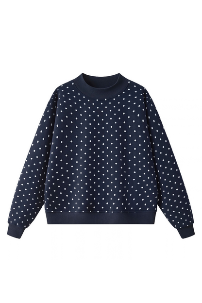 Women's Cozy Fleece Mock Neck Polka Dot Sweatshirt