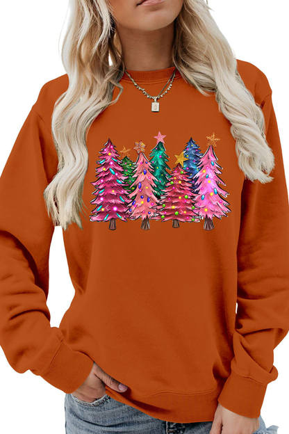 Women's Fall Christmas Tree Graphic Print Crew Sweatshirt