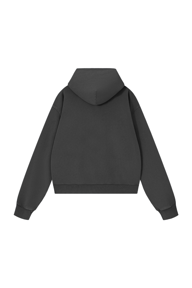 Unisex Fall Washed Vintage Boxy Double Zip Hoodie