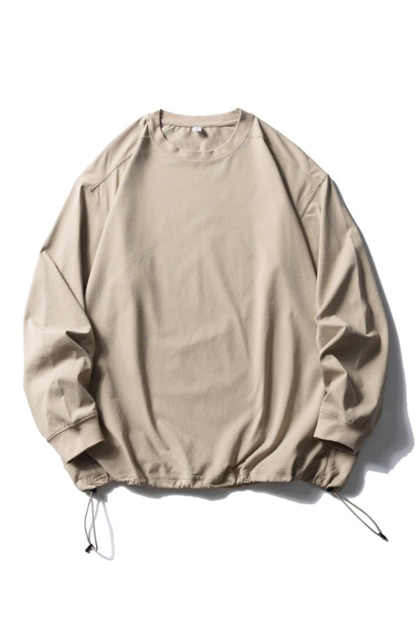 Women's Spring Drawstring-Hem Relaxed Long-Sleeve T-Shirt