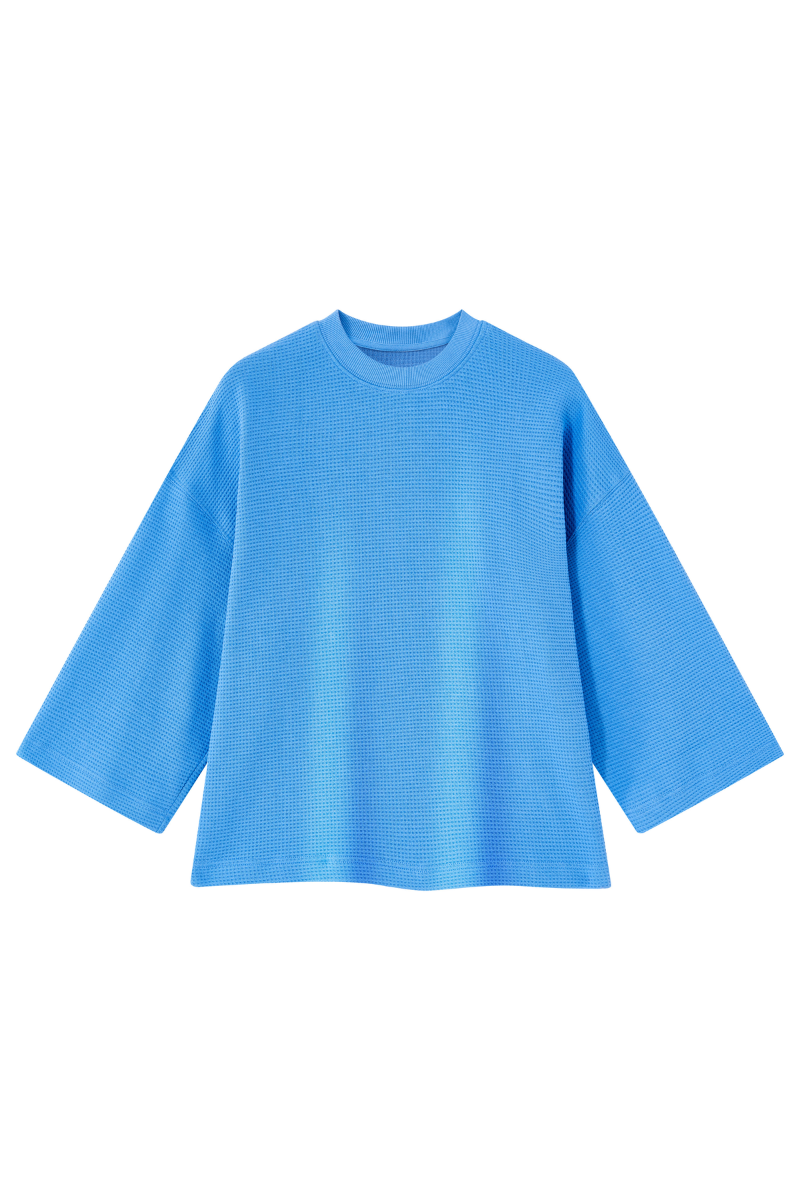 Unisex Spring Waffle Knit Drop Shoulder 3/4 Sleeve Top