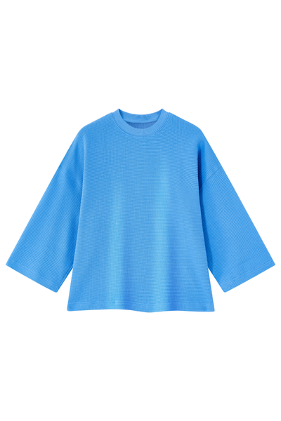 Unisex Spring Waffle Knit Drop Shoulder 3/4 Sleeve Top