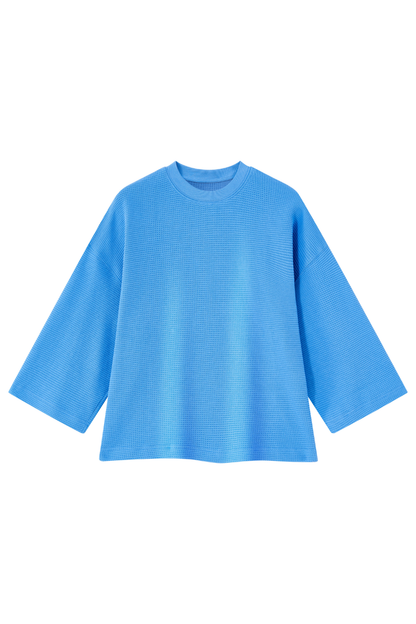 Unisex Spring Waffle Knit Drop Shoulder 3/4 Sleeve Top