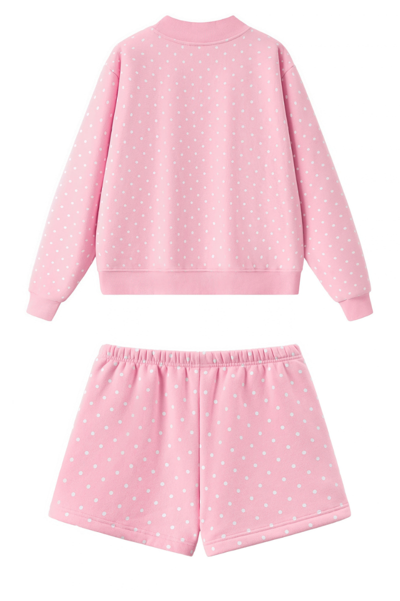 Women All Season Cozy Polka Dot Relaxed 2-Piece Shorts Set