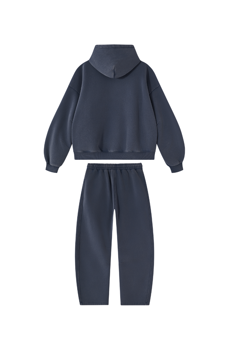 Men Fall Clothing Faded Fleece Hoodie & Wide-Leg Pants Set