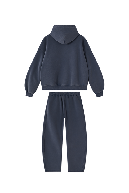 Men Fall Clothing Faded Fleece Hoodie & Wide-Leg Pants Set
