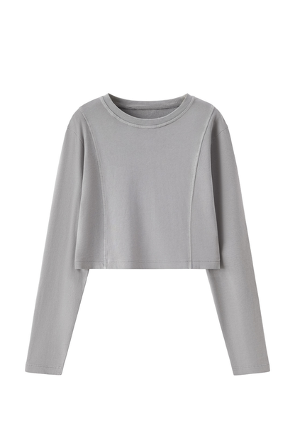 Women's Washed Raw Cut Patchwork Boxy Crewneck Sweatshirt