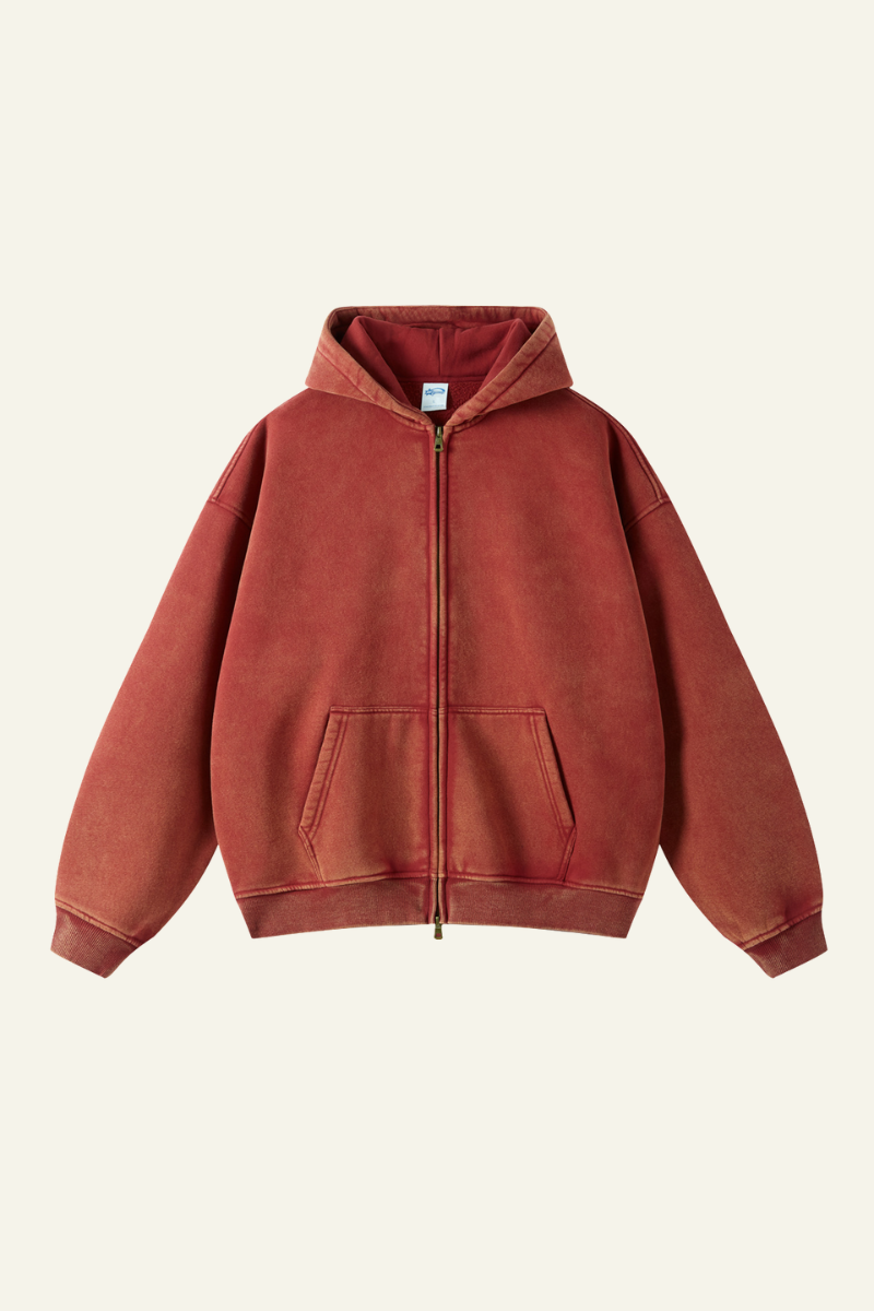 Men's Streetwear Wax-Dyed Vintage Solid Hooded Jacket