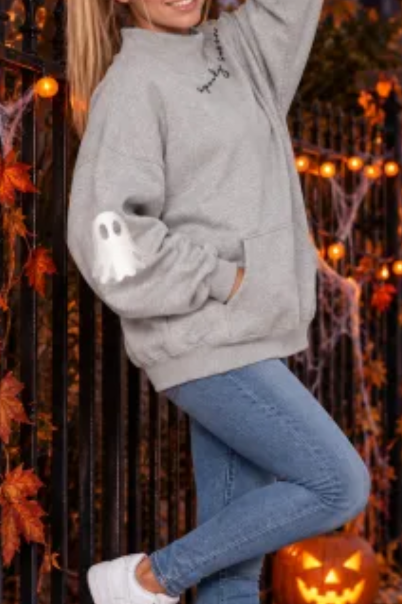Women Fall Clothing Halloween Ghost Mock Neck Sweatshirt