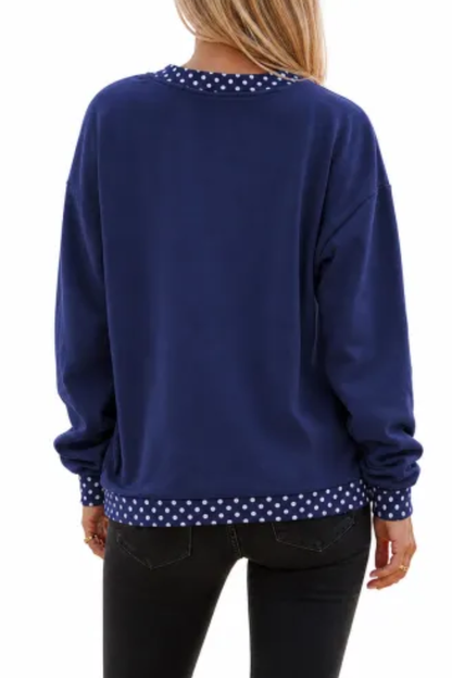 Women Fall Polka Dot Contrast Mock Neck Sweatshirt