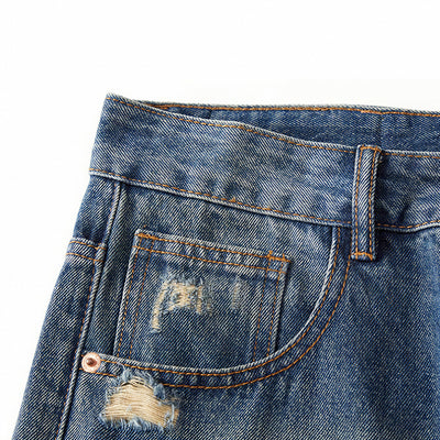 Men's Spring Ripped Plaid Patch Wide Leg Denim Jeans