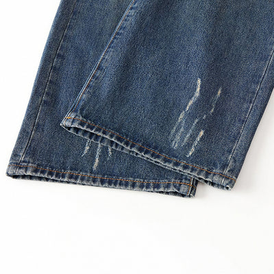 Men's Spring Ripped Plaid Patch Wide Leg Denim Jeans