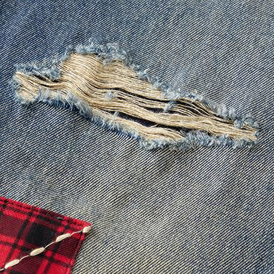 Men's Spring Ripped Plaid Patch Wide Leg Denim Jeans