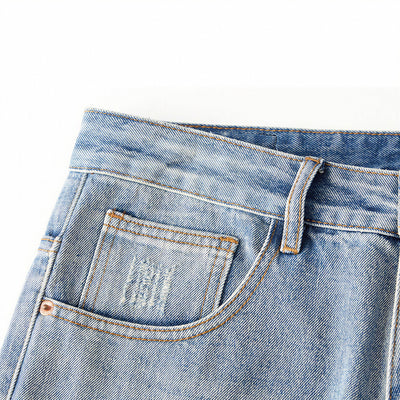 Men's Spring Light Blue Ripped Lightning Patch Jeans
