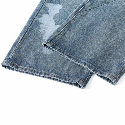 Men's Spring Blue Thorn Graffiti Wide Leg Denim Jeans
