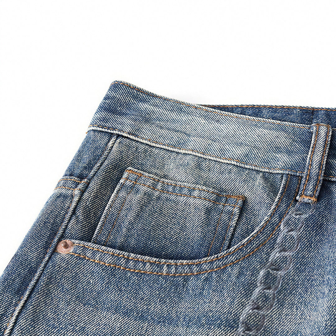 Men's Spring Blue Thorn Graffiti Wide Leg Denim Jeans