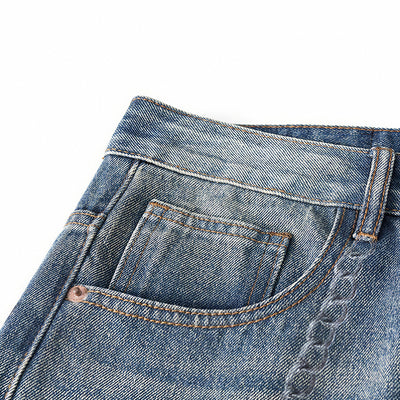 Men's Spring Blue Thorn Graffiti Wide Leg Denim Jeans
