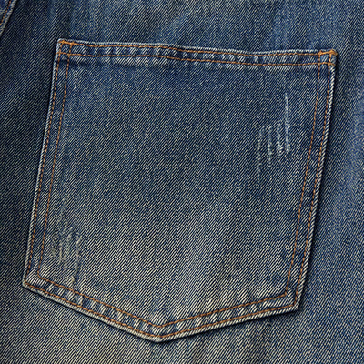 Men's Spring Ripped Plaid Patch Wide Leg Denim Jeans