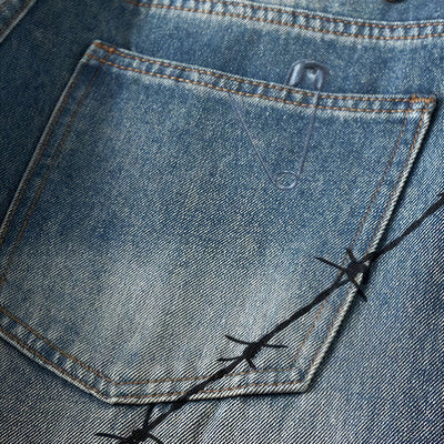 Men's Spring Blue Thorn Graffiti Wide Leg Denim Jeans