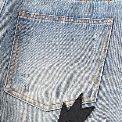 Men's Spring Light Blue Ripped Lightning Patch Jeans