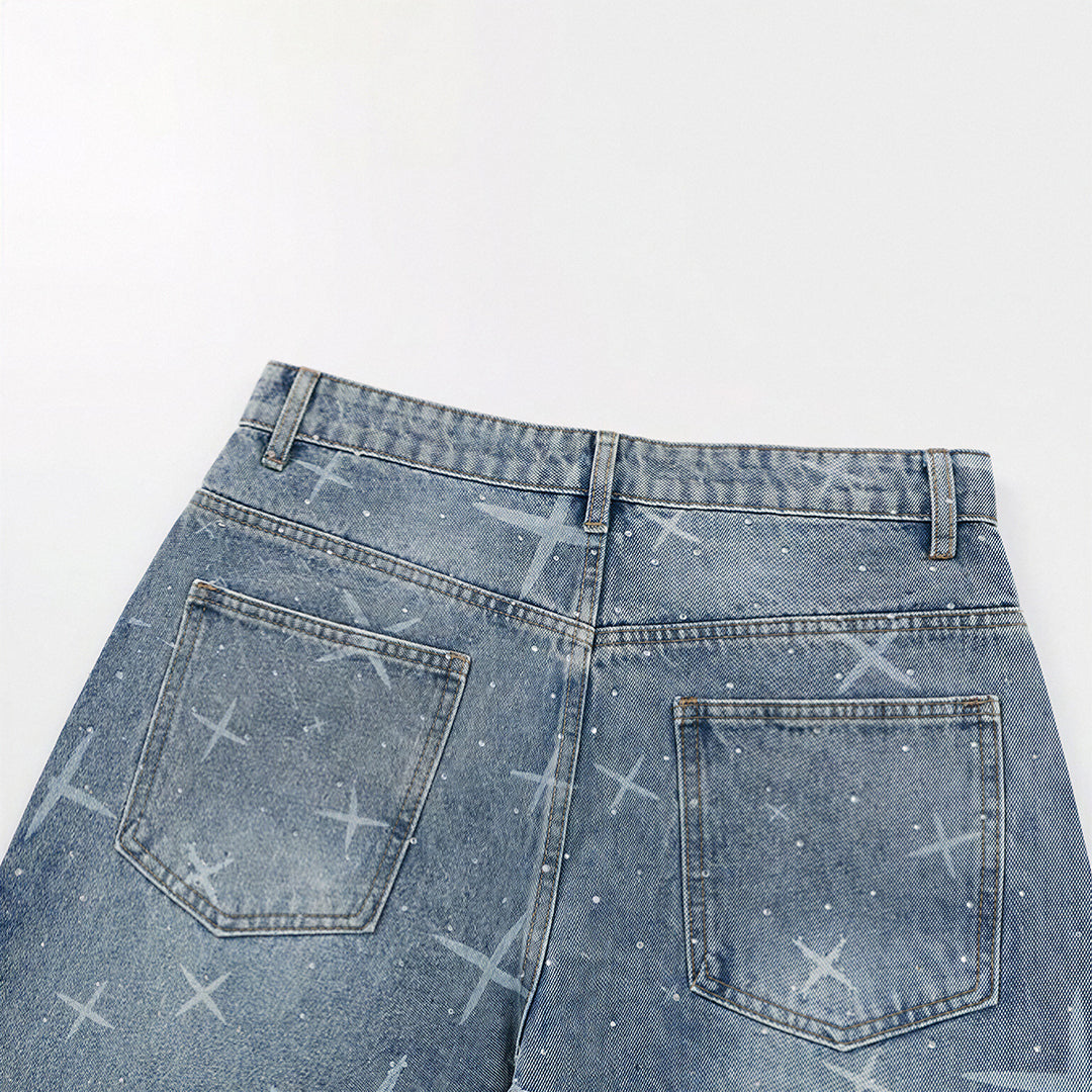 Men's Spring Star Rhinestone Wide Leg Denim Jeans