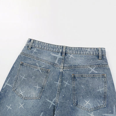 Men's Spring Star Rhinestone Wide Leg Denim Jeans
