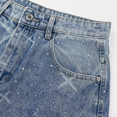 Men's Spring Star Rhinestone Wide Leg Denim Jeans