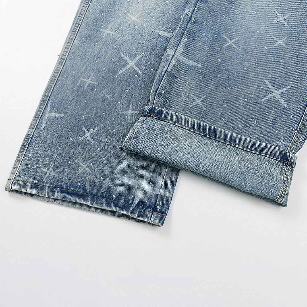 Men's Spring Star Rhinestone Wide Leg Denim Jeans