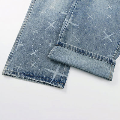 Men's Spring Star Rhinestone Wide Leg Denim Jeans