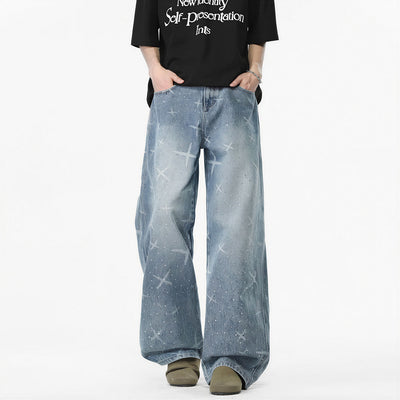 Men's Spring Star Rhinestone Wide Leg Denim Jeans