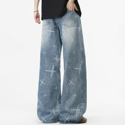 Men's Spring Star Rhinestone Wide Leg Denim Jeans
