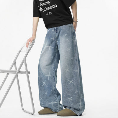 Men's Spring Star Rhinestone Wide Leg Denim Jeans