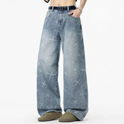 Men's Spring Star Rhinestone Wide Leg Denim Jeans