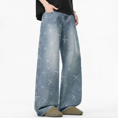 Men's Spring Star Rhinestone Wide Leg Denim Jeans