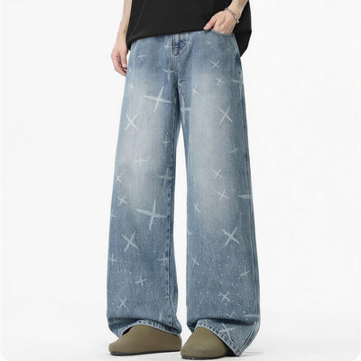 Men's Spring Star Rhinestone Wide Leg Denim Jeans