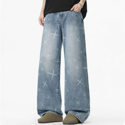 Men's Spring Star Rhinestone Wide Leg Denim Jeans