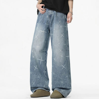 Men's Spring Star Rhinestone Wide Leg Denim Jeans