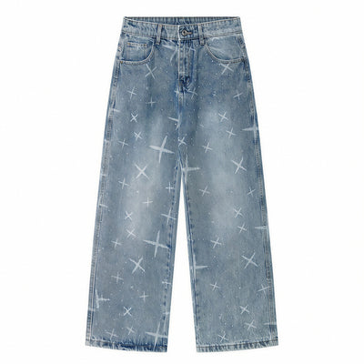 Men's Spring Star Rhinestone Wide Leg Denim Jeans