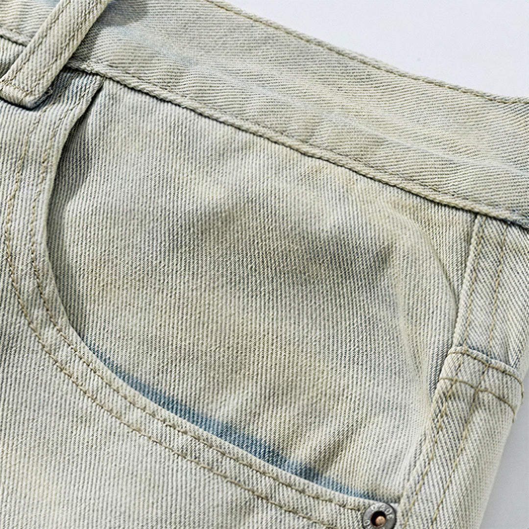 Men's Spring Heavily Ripped Straight Leg Denim Jeans