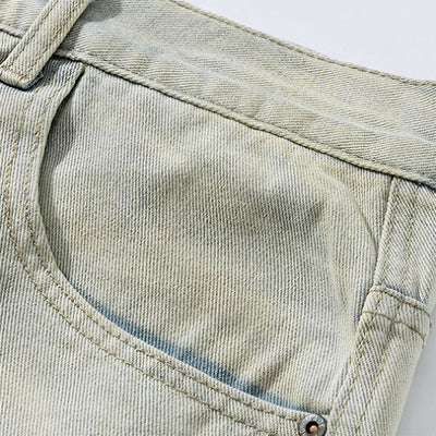 Men's Spring Heavily Ripped Straight Leg Denim Jeans