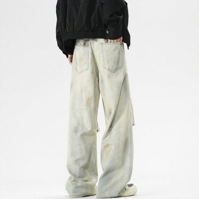 Men's Spring Heavily Ripped Straight Leg Denim Jeans