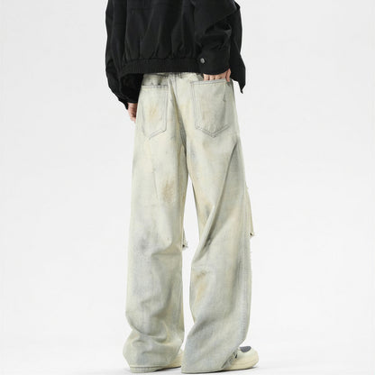 Men's Spring Heavily Ripped Straight Leg Denim Jeans
