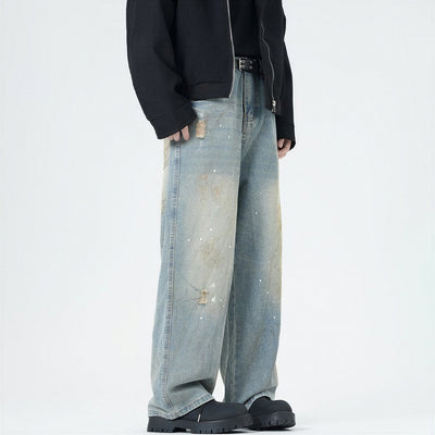 Men's Spring Washed Splatter Paint Straight Leg Jeans