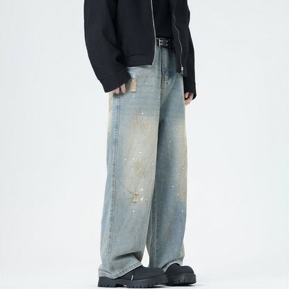 Men's Spring Washed Splatter Paint Straight Leg Jeans