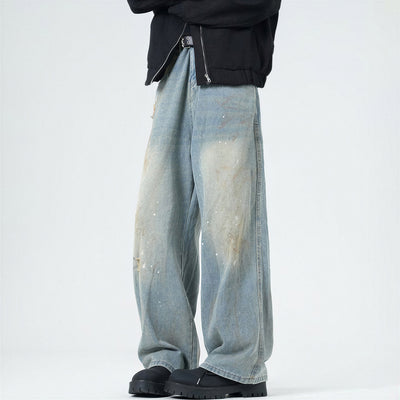 Men's Spring Washed Splatter Paint Straight Leg Jeans