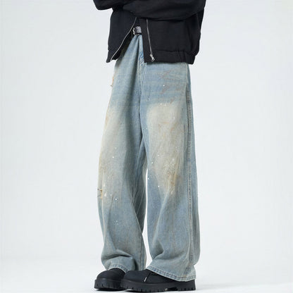 Men's Spring Washed Splatter Paint Straight Leg Jeans