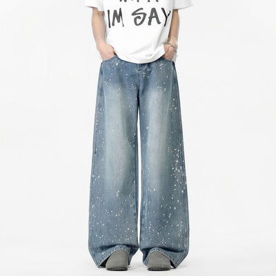 Men's Light Blue Splatter Dot Wide Leg Denim Jeans