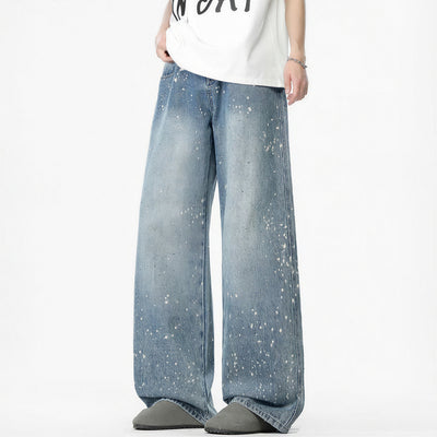 Men's Light Blue Splatter Dot Wide Leg Denim Jeans