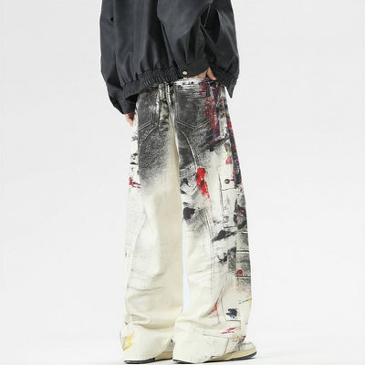 Men's Spring Graffiti Cargo Wide Leg Denim Jeans